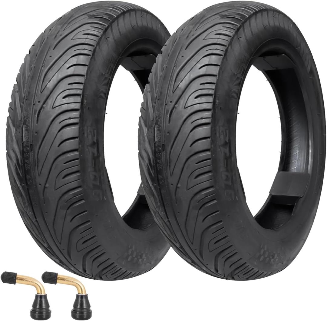 2 Pack 90/90-12 Scooter Tire 90/90-12 Tubeless Tire | for Scooters and Mopeds with 12 Inches Rim Angled Valve Stem