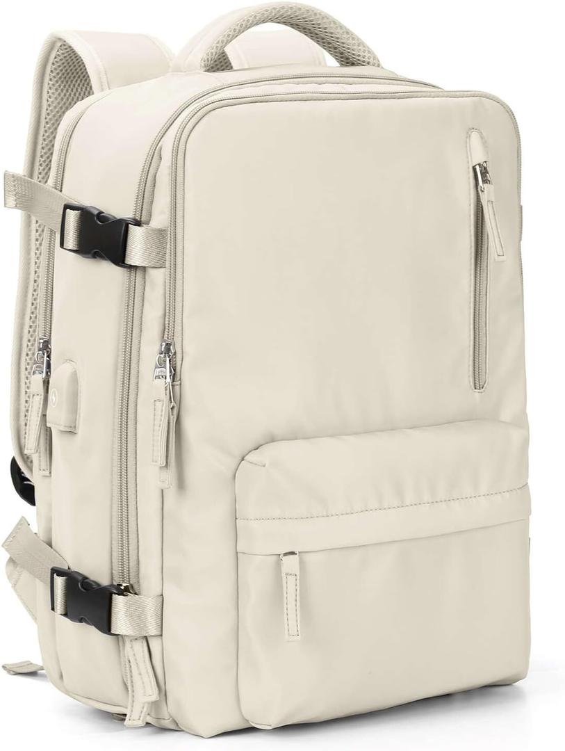 VGCUB Large Travel Work Business Backpack Carry on flight Approved 17 Inch Laptop Backpack for Women Men with Laptop Compartment Mochila de Viaje, Beige
