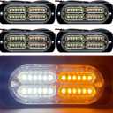 1224V 24LED Super Bright LED Emergency Strobe Lights Warning for Cars Trucks Vehicle SUV Caution Hazard Construction Waterproof Amber Strobe Bar with 32 Different Flashing 4PCS (White Amber)