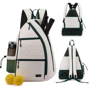 Sucipi Women's Pickleball Backpack - Quilted Crossbody Sling Bag for Tennis & Pickleball Paddle (Large, Beige Green)