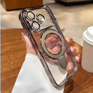 LXK Magnetic Invisible Stand for iPhone 17 Pro Max Case 6.9" Compatible with MagSafe, Military-Grade Protection, with Camera Protector, Clear Scratch-Resistant Back Cover for 17 ProMax, Grey