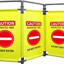 3 Panels Safety Barricade 5.8FT Foldable Security Sign Barrier Gate with Heavy Duty PVC Frame High Visibility Caution Symbol Crowd Control Restricted Area Pedestrian Barricade (Yellow-1)