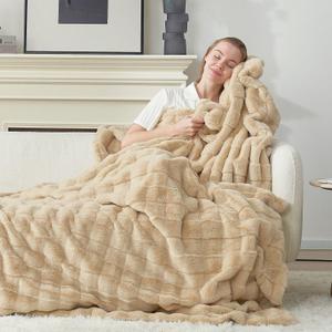 Cozy Bliss Fluffy Faux Fur Throw Blanket for Couch,Warm Cozy Soft Beige Throw Blankets for Sofa Bed Living Room,50x60 Inches