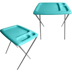 Folding TV Tray Table (Set of 2), Turquoise Blue, 17 x 22 x 26 inches, Portable Indoor-Outdoor Glamping Trays with Space for TV Dinners, Laptop, Utensils, and Drinks