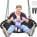 Black Round Saucer Swing with Handles -Made of Sturdy Frame,PP Mat,Adjustable Multi-Strand Ropes,Safe and Durable for Yard Garden Playground Park (Black+Extra Straps, 40 inches)