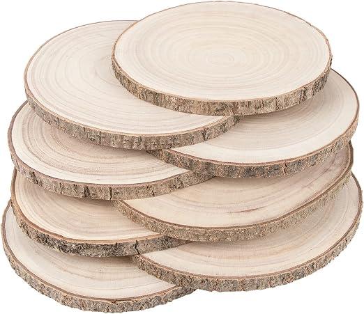 9 PCs 9x 5inch Wood Slices for Crafts, Unfinished Wood Rounds with Bark, Round Wooden Discs Circles for Christmas Ornaments Wedding Rustic Decoration DIY Handcrafts Arts