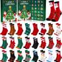 Sock Advent Calendar 2025 Funny Christmas Fluffy Socks for Adults 24 Days Christmas Countdown Advent Calendar 24 Pair Colorful Fluffy Warm Socks for Xmas Gifts