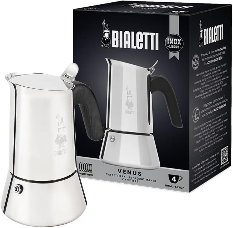 Bialetti - New Venus Induction, Stovetop Coffee Maker, Suitable for all Types of Hobs, Stainless Steel, 4 Cups (5.7 Oz), Silver