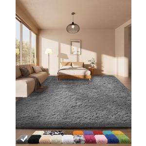 Ophanie Area Rugs for Bedroom, Upgrade Non-Slip Grey Fluffy Soft Shag Carpet, Indoor Floor Gray 4x6 Fuzzy Shaggy Living Room Plush Rug for Kids Home Dorm Decor Aesthetic