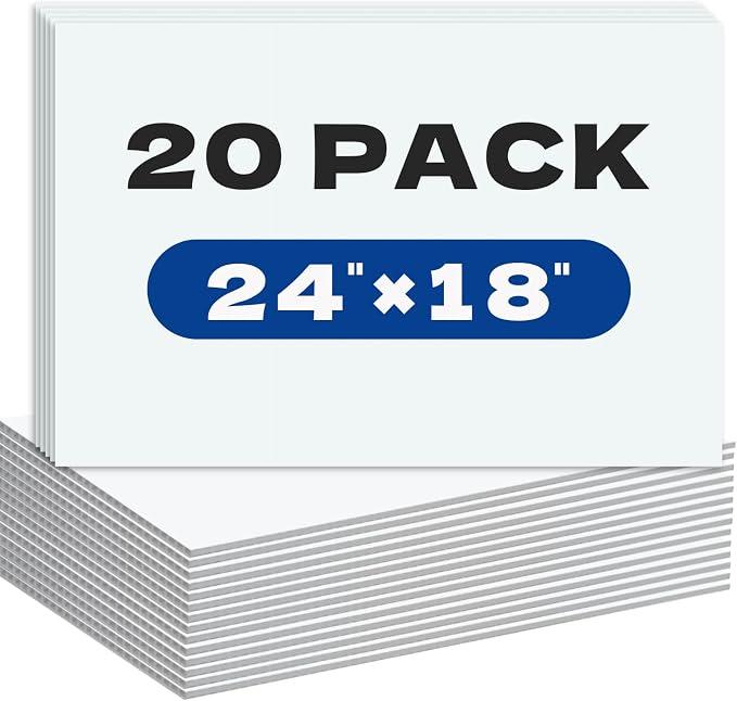 20 Pack 18 x 24 in Corrugated Plastic Sign Blanks, 4 mm White Double-Sided Landscape Yard Sign Boards, Waterproof Sheets for Garage Sales, Open Houses, Parties, DIY & Crafts