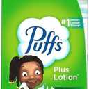 Puffs Plus Lotion Facial Tissues, 4 Family Boxes, 124 tissues per Box, Allergies and Colds