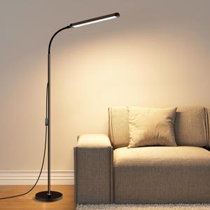 Modern LED Floor Lamp for Reading in Black, Bright 12W Dimmable Standing Light with Adjustable Gooseneck, 3 Color Temperatures, for Living Room corner, Office, Study Room, Bedroom Bedside Nursery, Lash