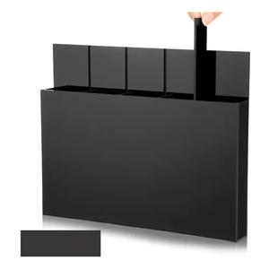 Honeydak Magnetic Acrylic Straw Holder for Cabinet Door with Adhesive Tapes and 5 Removable Partitions, Reusable Straw Organizer Storage Space-saving for Cabinet Door Fridge Kitchen(Black,9.8 Inch)