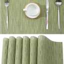 Leetaltree Pea Green Placemats Set of 6 - Heat Resistant Non-Slip Place mats for Dining Table, Washable Durable PVC Vinyl Woven Table MatsPea Green, 6