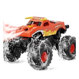 Fistone Amphibious Remote Control Car, 2.4GHz RC Monster Truck with Spray and Light, 4WD All-terrian Off-Road Amphibious Vehicle Toy Gifts for Kids Boys/Girls Age 6+