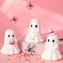 Yousoontic 3 Pcs Pastel Halloween Ghost Figurines Pink White Cute Ghost Summer Halloween Table Decor Tiered Tray Decorations Pastel Resin Statue Centerpieces for Home Mantel Tabletop Desk Party Office
