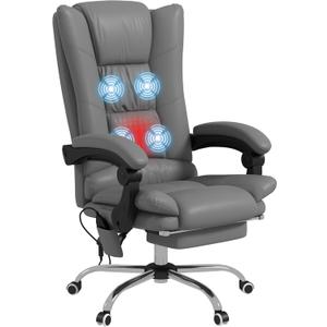 Vinsetto PU Leather Executive Massage Office Chair with 4 Vibration, Computer Desk Chair, Heated Reclining Chair with Adjustable Height, Swivel Wheels, Light Brown