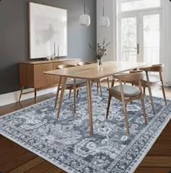 Area Rugs for Living Room 0.24inch Low Pile Faux Wool Bedroom Rug TPR Anti-Slip Backing Carpet Vintage Soft Rugs for Dining Room décor Machine Washable (Grey, 8 * 10)