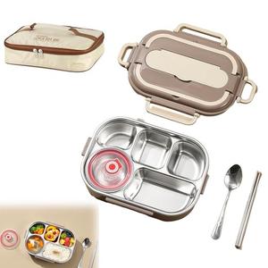 Adult Lunch Box Set, Five Compartments, Stainless Steel Construction, Easy to Clean, Heats Food by Adding Hot Water.