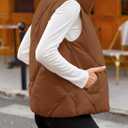 MEROKEETY Womens 2025 Puffer Vest Sleeveless Zip Up Quilted Coat Stand Collar Gilet Jacket With Pockets (Brown, L)
