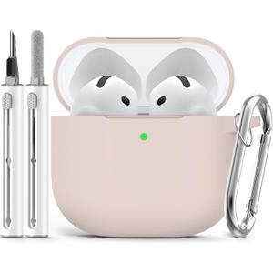 Ljusmicker for AirPods 4 Case 2024 with Cleaner Kit,Soft Silicone Protective Cover for Apple AirPods 4th Generation Cases for Women Men,for AirPod 4 Case Accessories with Keychain-Milk Tea