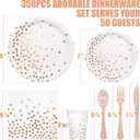 Partylamb White & Rose Gold Party Supplies, 350PCS Disposable Dinnerware Set with Plates Napkins Cups Forks Knives Spoons for Girl Women Birthday Baby Bridal Shower Graduation Wedding Party Decoration