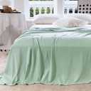 AmyHomie Cooling Blanket Queen Size, 100% Rayon Derived from Bamboo, Cool Summer Blanket for Hot Sleepers Soft Comfy Waffle Lightweight Blankets for All Seasons (90×90in, Sage Green)