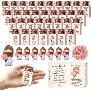 Wettarn 36 Sets Christian Valentine Gift Bulk Mini Jesus Loves You Figurines Gifts, Small Jesus with Match Storage Box Pocket for Coworkers Church Sunday School Students Religious Gift, Easter Egg