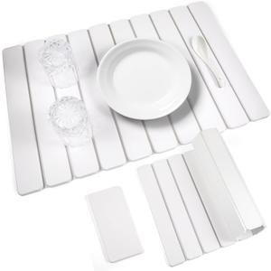 2 PCS Quick Dry Stone Dishes Mats for Kitchen Counter,Collapsible Quick Drying Dish Mats,Ultra Absorbent Diatomaceous Earth Mats for Dishes Bottles Cups, Match Any CountertopWhite 24"16"& 8"x4"