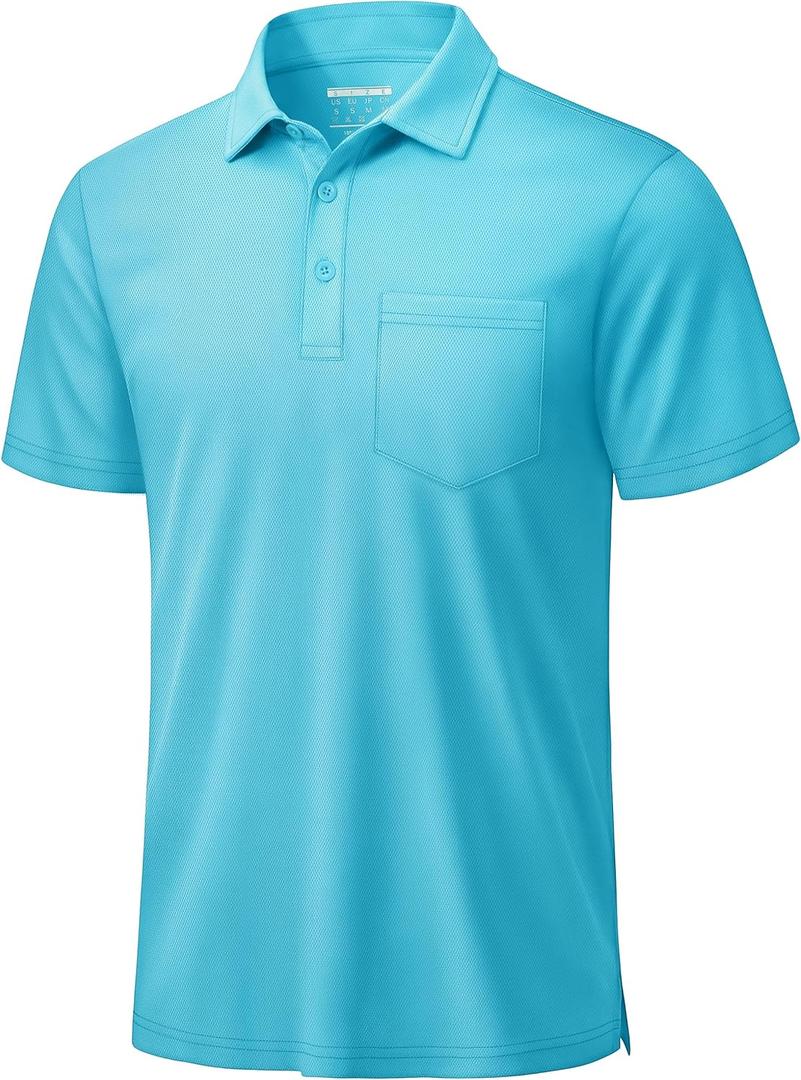 TACVASEN Mens Polo Shirts with Pocket Golf Polos Dry Fit Performance Short Sleeve Collared Shirt Casual Athletic Work (Blue, XL)