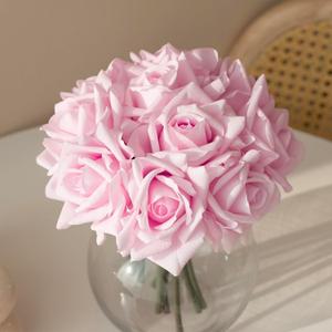 DUYONE Artificial Roses Single Stem 10pcs Fake Silk Flower Arrangement Bouquet for Home Party Wedding Decoration(Light Pink) (not Include Vase)