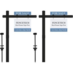 Vinyl PVC Real Estate Sign Post 6' Tall, Realtor Yard Sign Post (Connected type), 47" Arm Holds Up to 36" Sign - Black (No Sign) - 2-Pack
