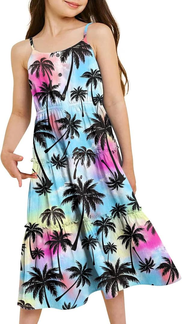 Girls Dress Hawaiian Spaghetti Straps Sundress Size 6-7 (M)