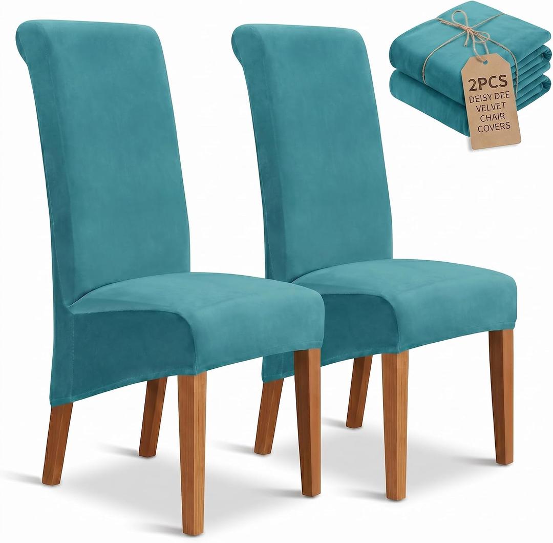 Deisy Dee Stretch XL/Oversized Extra Large Velvet Dining Room Chair Covers for Kitchen Dining，Removable Washable Chair Protectors Slipcovers (Turqouise, 2)