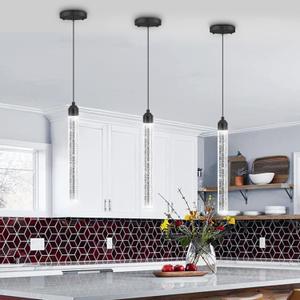 Mini Chandeliers Modern Crystal Pendant Lighting LED Dimmable Pendant Lights Kitchen Island Dining Room, Black 1 Light