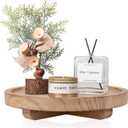 Round Decorative Tray Wood Bathroom Counter Organizer Farmhouse Kitchen Decor Wooden Riser for Soap Dish, Perfume, Candle, Sponge, 8" - Brown