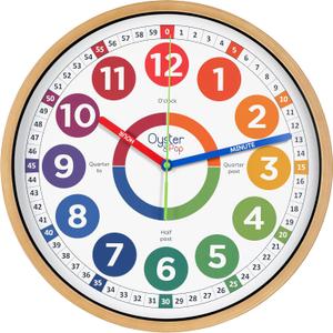 Oyster&Pop Kids Clock - Silent 14" Analog Learning Wall Clocks - Award-Winning Telling Time Teaching Clock for Kids - Large for Classrooms Homeschool & Bedrooms - Includes eBook