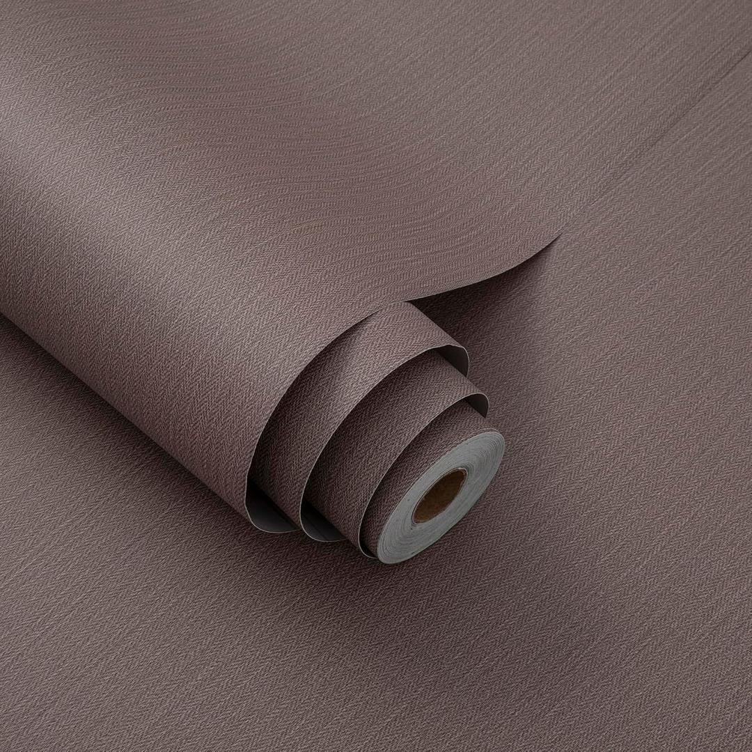24"x393" Brown Grasscloth Peel and Stick Wallpaper Fabric Textured Contact Paper Linen Wallpaper Vintage Matte Frosted Waterproof Luxury Wallpaper for Bedroom Bathroom Kitchen (Dark Brown)
