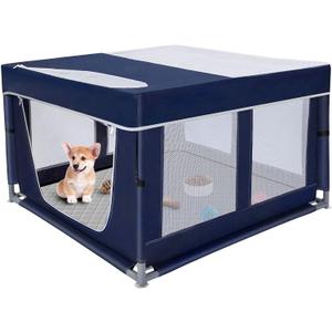 42  42 inch Dog Playpen with Pee Pad, Soft Puppy Playpen, 25 Height Pet Playpen for Small Dogs and Small Animals, Dog Fence Indoor, Play Yard with Zipper Door (Royal Blue)