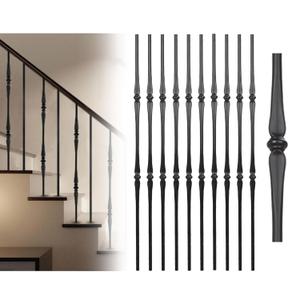 10-Pack Iron Balusters for Staircase,Hollow Premium Spoon Stair Balusters,Satin Black Balusters for Staircase Interior,5/8" Round x 44" Long
