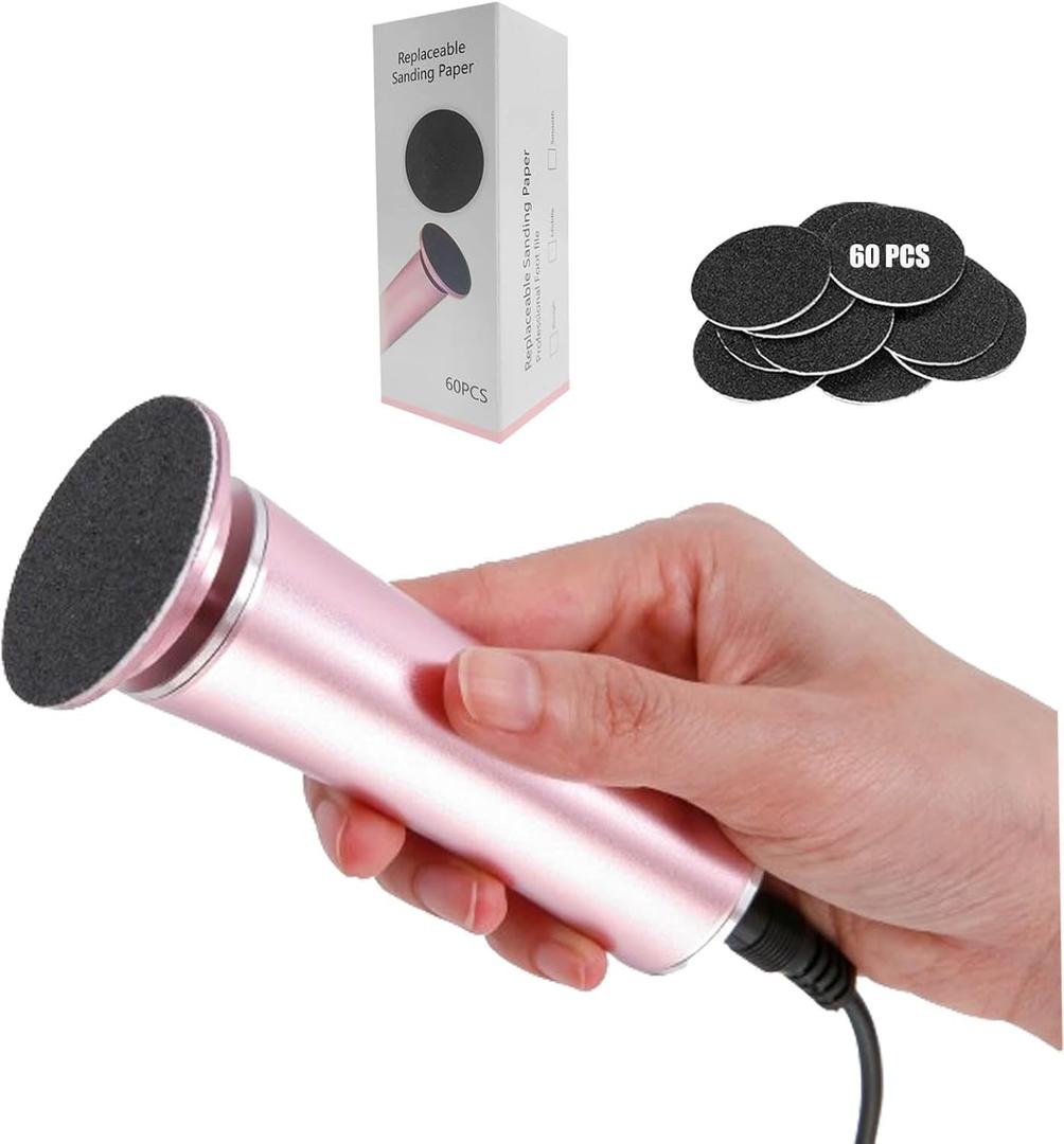 Electric Foot File Callus Remover Professional Foot Sander Grinder Scrubber Foot File Pedicure Tools Adjustable Speed 60 Replacement Sandpaper disc Easy to Remove Cutin Dead Skin calluses-Rose Gold (60 Count (Pack of 1))