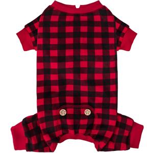KYEESE Dog Pajamas Velvet Pets Onesie Comfy Pet Costume Soft Dogs Clothes Pet Jammies Red Buffalo Check Pet Pjs Stretchy Dog Pajamas for Small Dogs Warm Pets Outfit, L, Red
