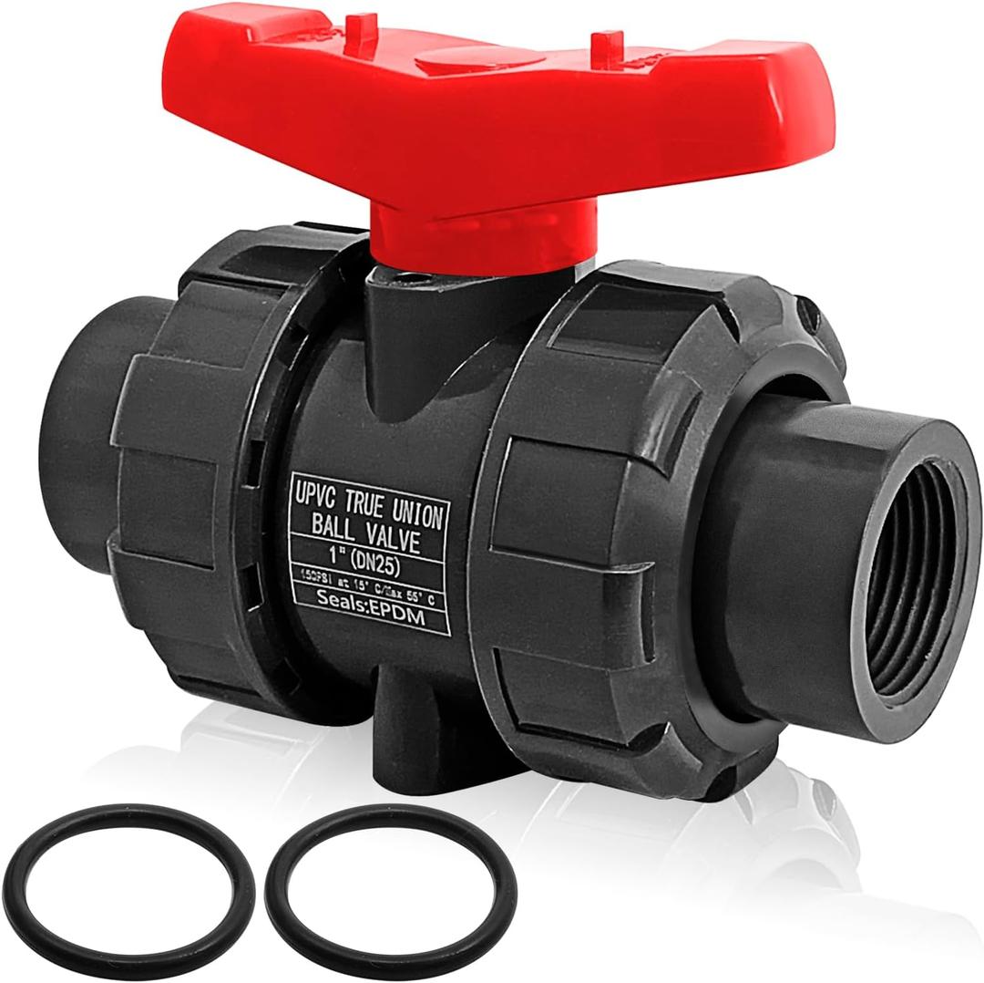 UPVC 1" NPT Ball Valve, DN25 PVC True Union Full Flow, ASTM EPDM O-ring, 1 inch Threaded PVC Shut Off for Water System