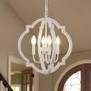 LynPon 16" White Farmhouse Chandelier, 4 Lights Rustic Wooden Chandeliers Distressed Orb French Country Pendant Light Small Hanging Light Fixtures for Kitchen Living Dining Room Foyer Entryway