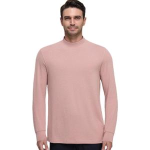 Long Sleeve Shirts for Men Mock Turtleneck Moisture Wicking Business Casual Pullover Undershirts Mens Tee Shirt Top (Pink, L)