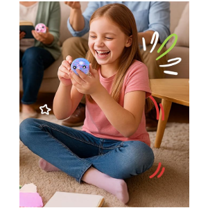 Neliblu Squishy Octopus Ball - Jumbo Mochi Squishy Toy - Easter Basket Stuffer for Teens - Glow-in-The-Dark - Stress Ball for Kids and Adults - 2.3x1.8x1.7 inches (Blue) 