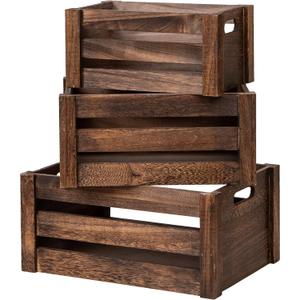 Large Vintage Black Wooden Crates For DispalyWood Crates With Handles,Rustic Handmade Wood Boxes For Storage Or Display,Solid Wood Decorative Boxes