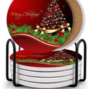 Christmas Tree Coaster (Pack of 6),Drink Coasters with Holder,Absorbent Coaster,Protecting The Table,Suitable for Kinds of Cups 3.9inches