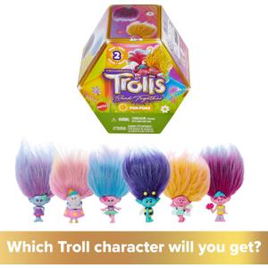 Mattel DreamWorks Trolls Band Together Rainbow Pom Poms Keychains with Surprise Mini Doll, Rainbow Series 1, Flip to Reveal