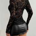 SHENHE Women's Mesh Sheer Lace Layering Top Y2k Long Sleeve Mock Neck See Through Party Shirt (L)
